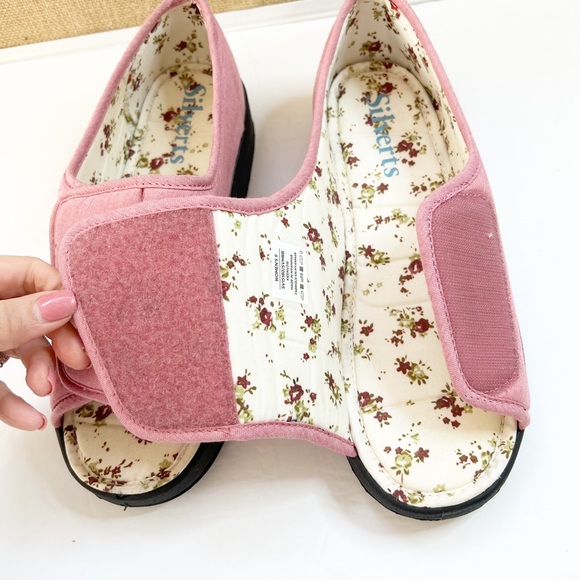 Like New Silvert’s Adaptive Open Toe Diabetic Shoes Pink Floral Slip On Size 9 - Picture 8 of 14